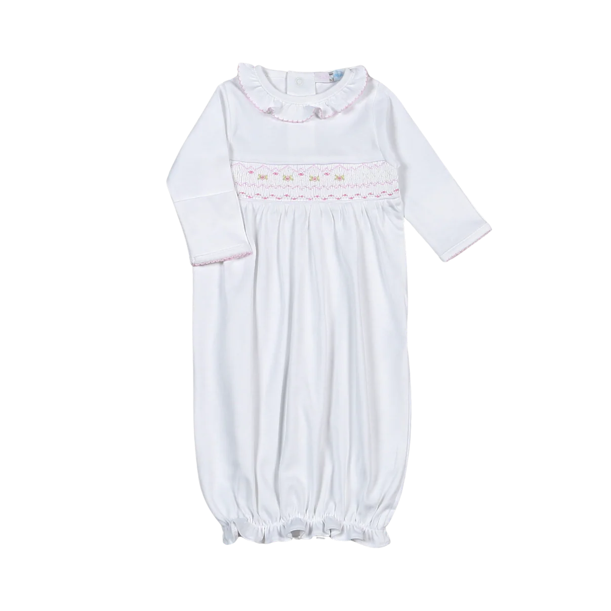 Sally White/Pink Hand Smocked Pima Gown