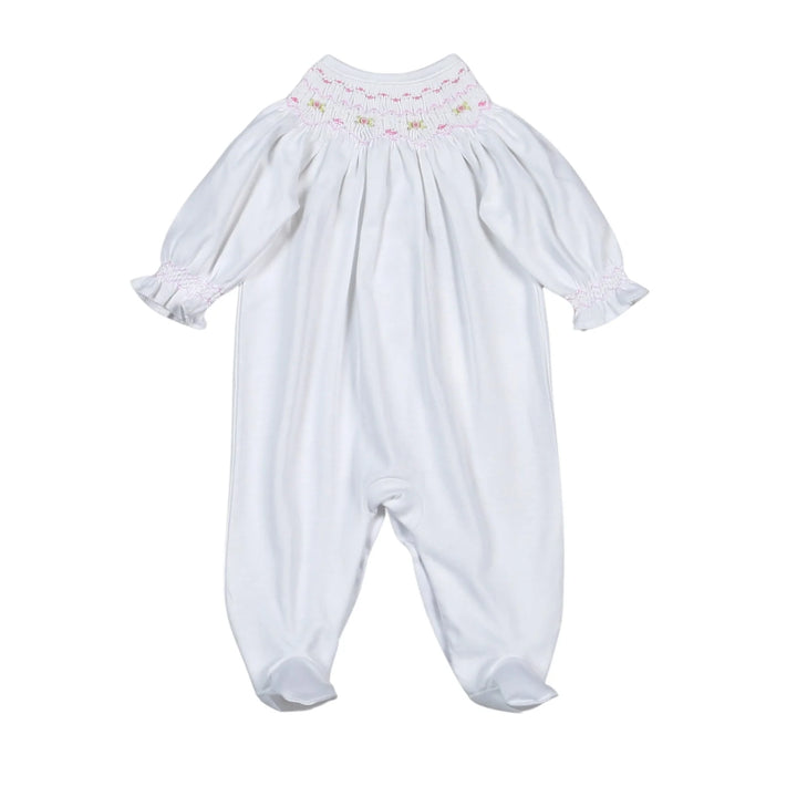 Sally White/Pink Hand Smocked Bishop Pima Footie
