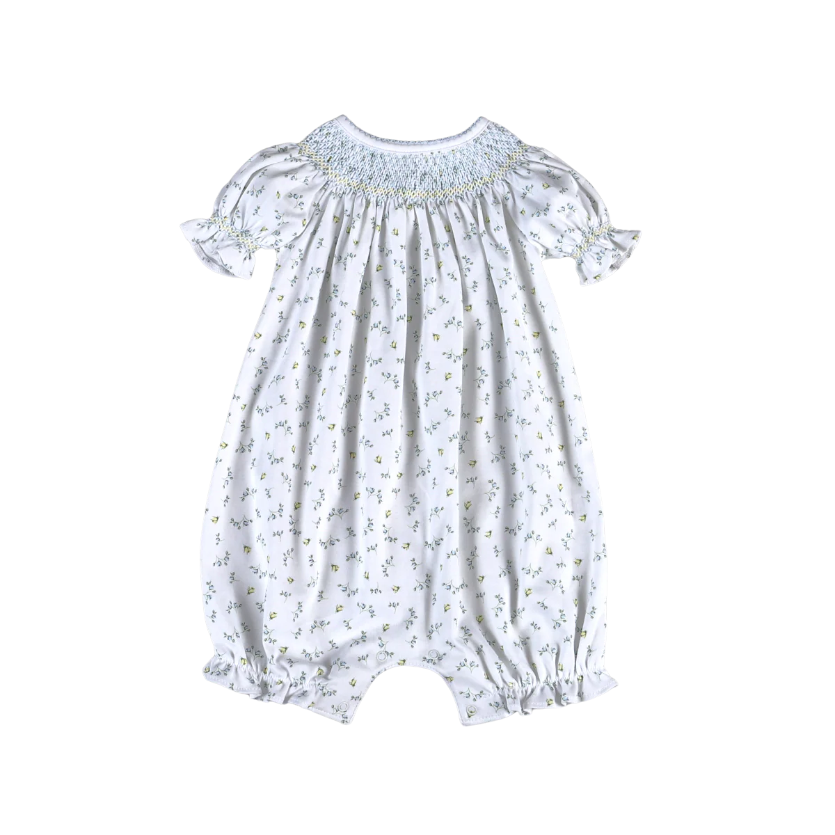 Mia Blue Floral Pima Hand Smocked Bishop Bubble