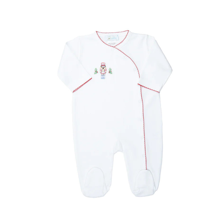 Nutcracker Embroidered Pima Footie, White