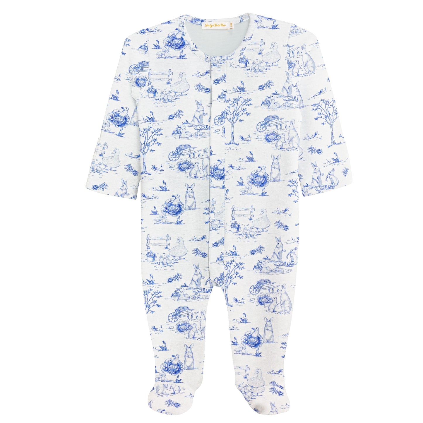 Blue Toile Bunnies Printed Footie