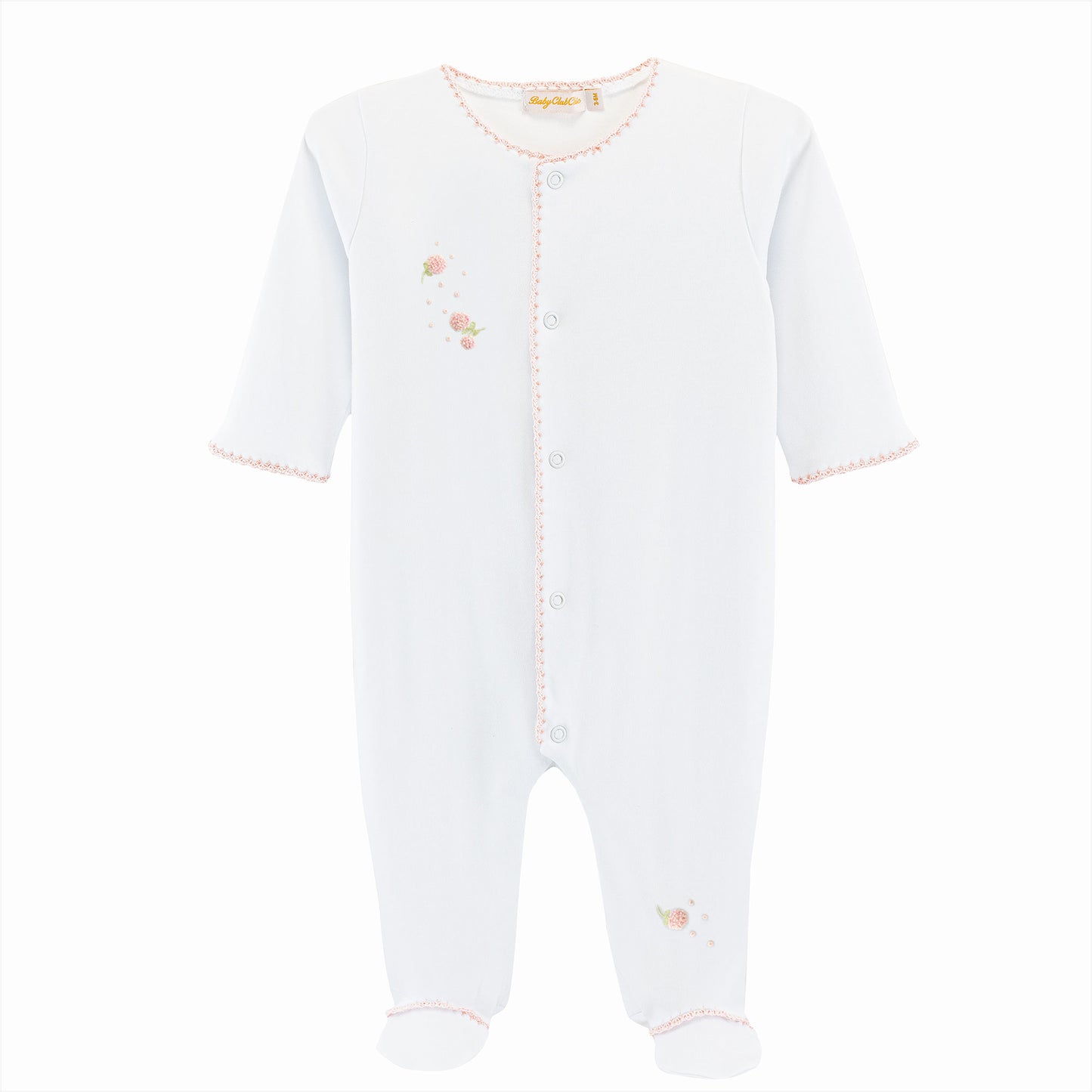 Spring Flowers Embroidered Footie with Crochet Trim