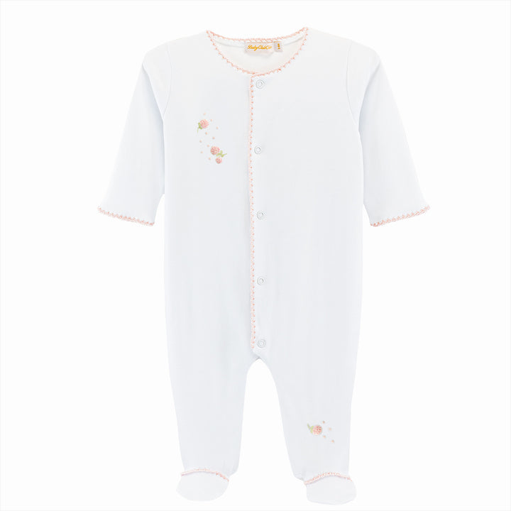 Spring Flowers Embroidered Footie with Crochet Trim