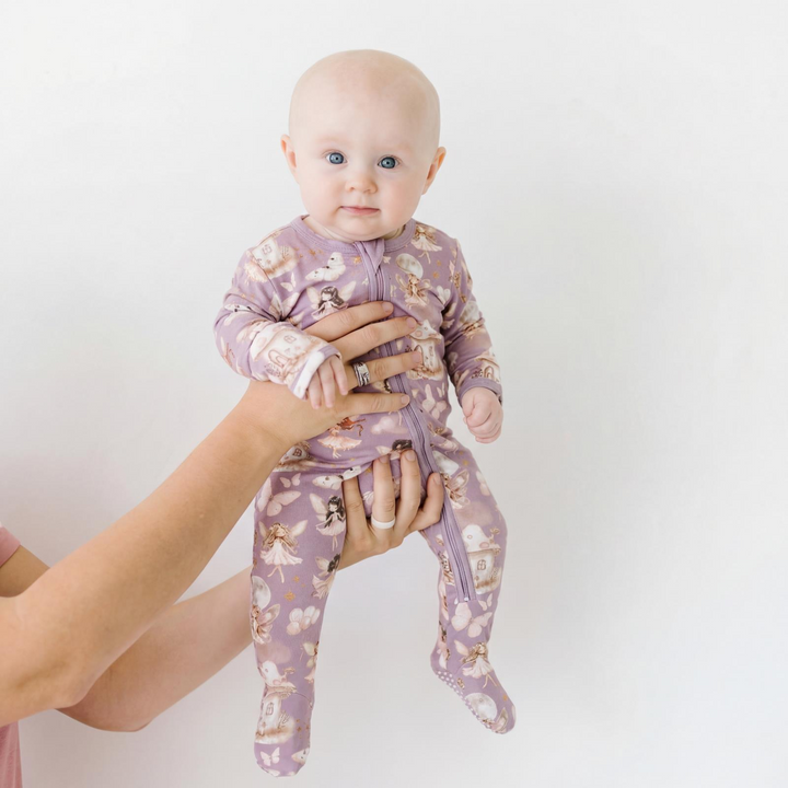 Print Footie with 2 Way Zipper in Sweet Pea Fairy Party