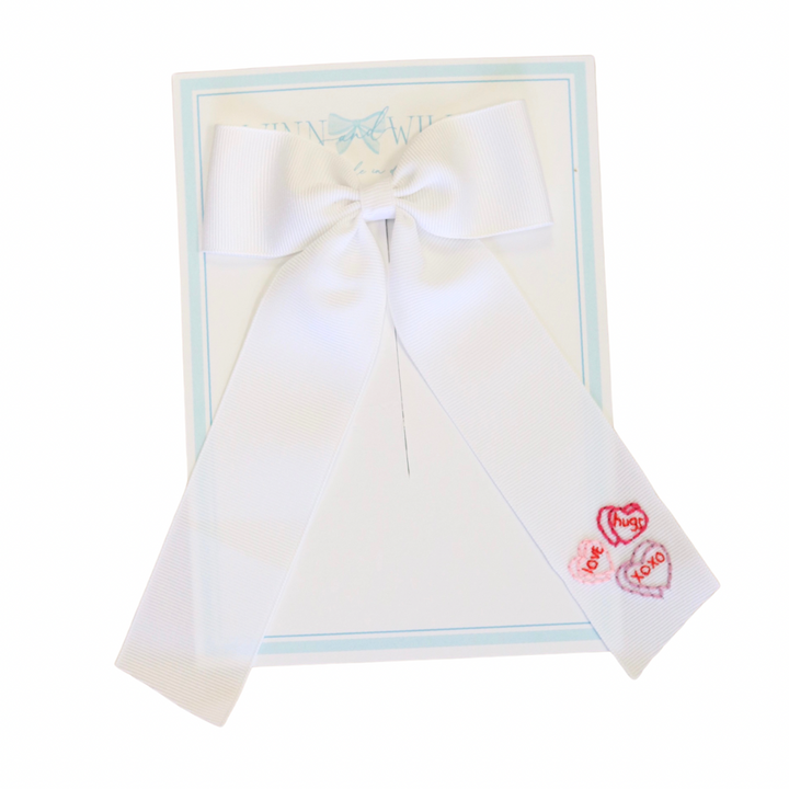 Medium White Bow with Candy Heart Emb