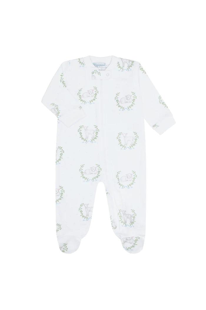 Blue Lamb Print Zipper Footie