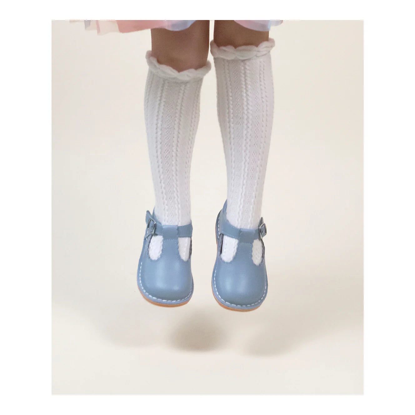 Selina Scalloped T-Strap Mary Jane Dusty Blue