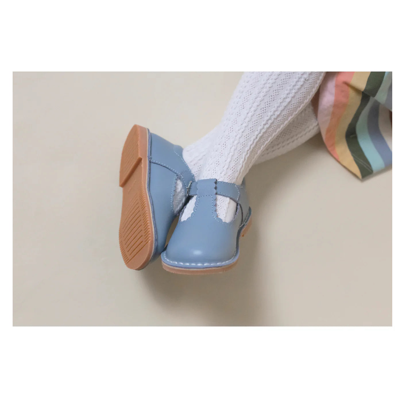 Selina Scalloped T-Strap Mary Jane Dusty Blue