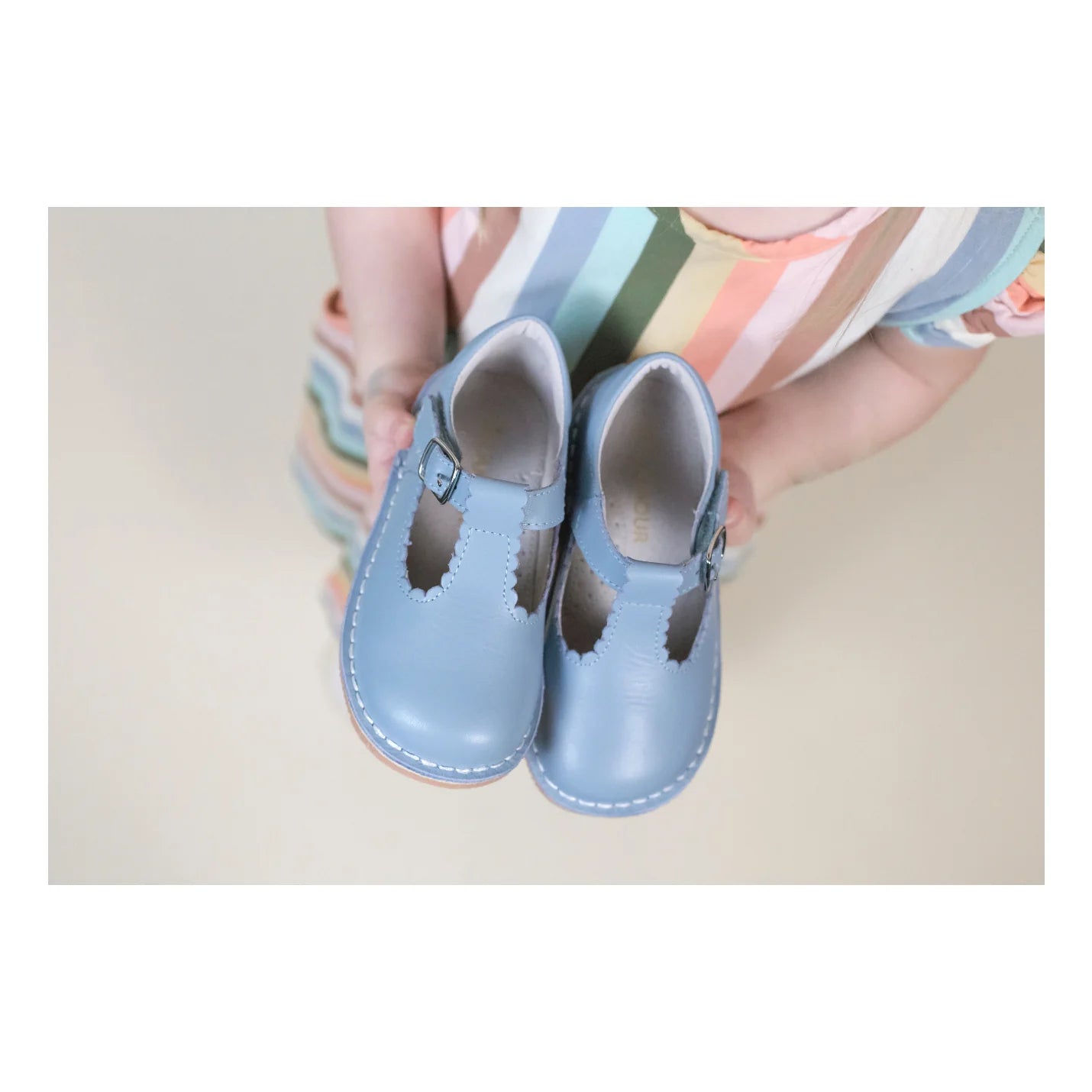 Selina Scalloped T-Strap Mary Jane Dusty Blue