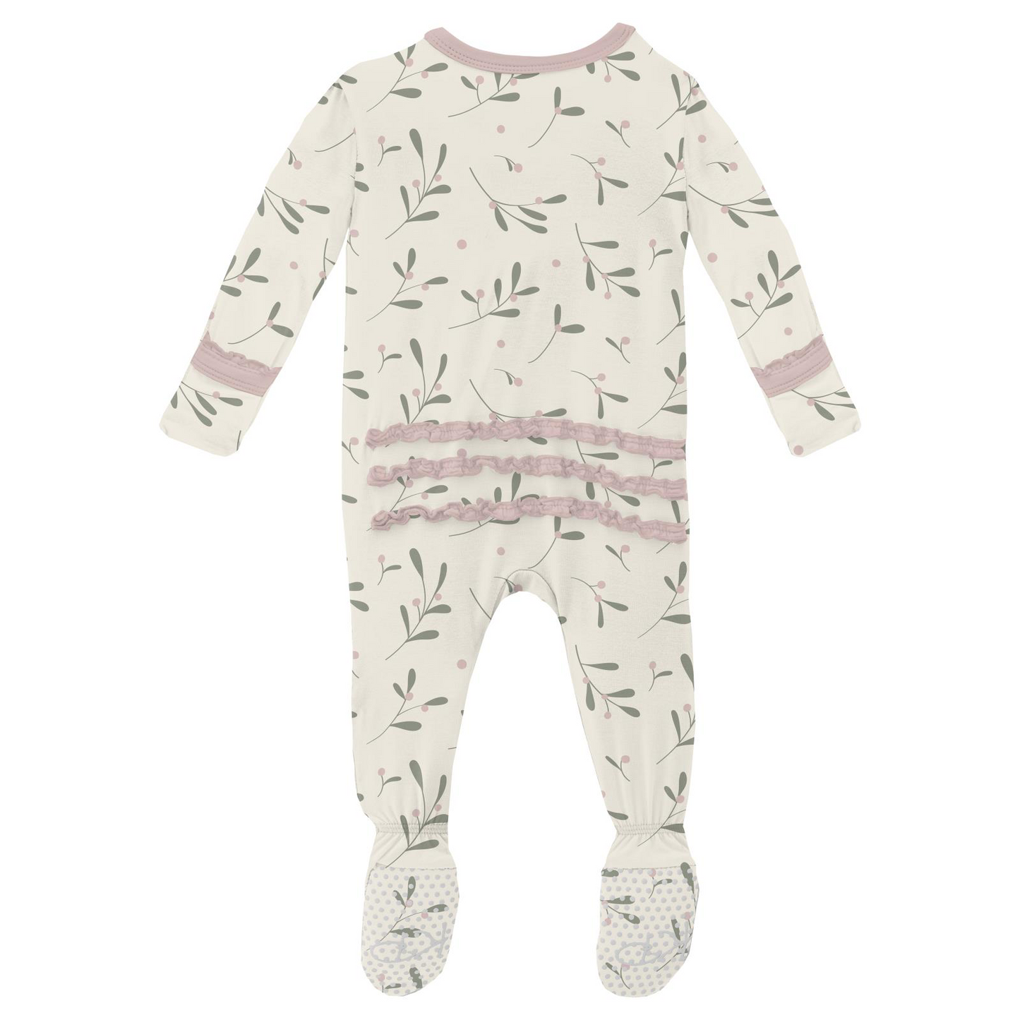 Natural Mistletoe Muffin Ruffle Footie With Snaps