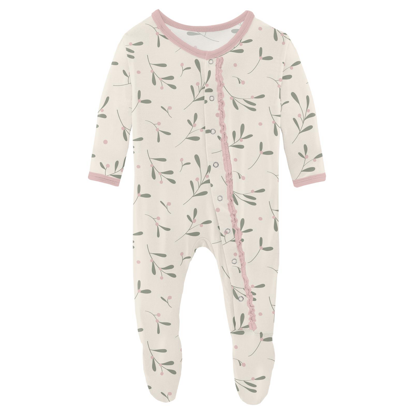 Natural Mistletoe Muffin Ruffle Footie With Snaps