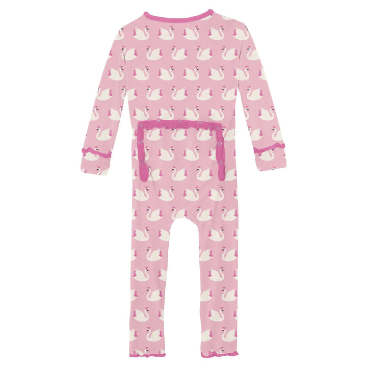 Print Muffin Ruffle Coverall with 2 Way Zipper in Cake Pop Swan Princess