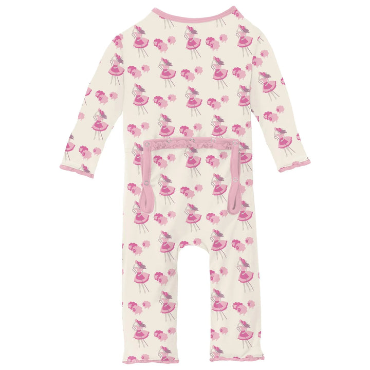 Print Muffin Ruffle Coverall with 2 Way Zipper in Natural Little Bo Peep