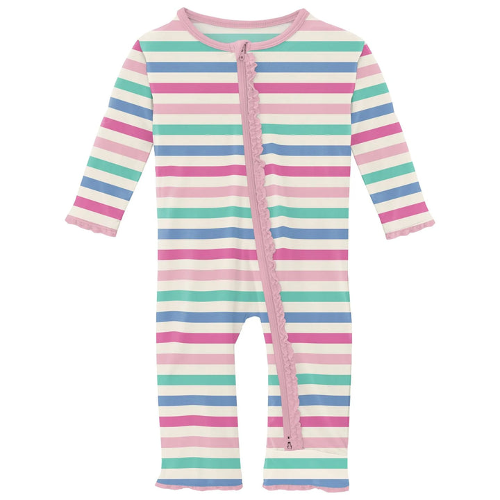 Print Muffin Ruffle Coverall with 2 Way Zipper in Skip To My Lou Stripe
