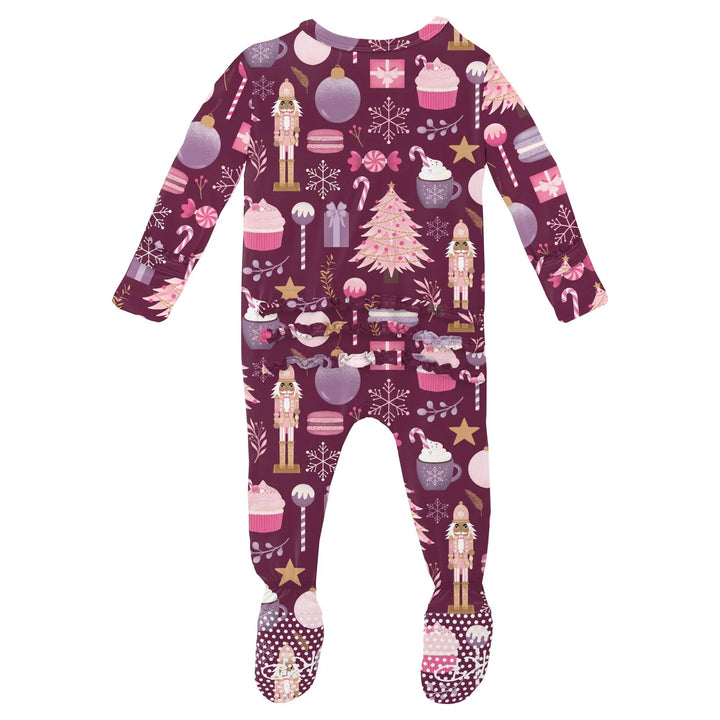 Print Muffin Ruffle Footie w/2way Zip- Melody Sugar Plum