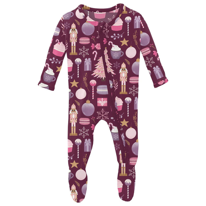 Print Muffin Ruffle Footie w/2way Zip- Melody Sugar Plum