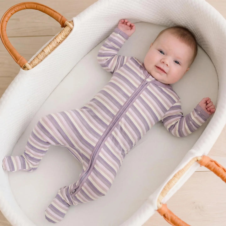 Print Footie with 2 Way Zipper in Lavender Bliss Stripe