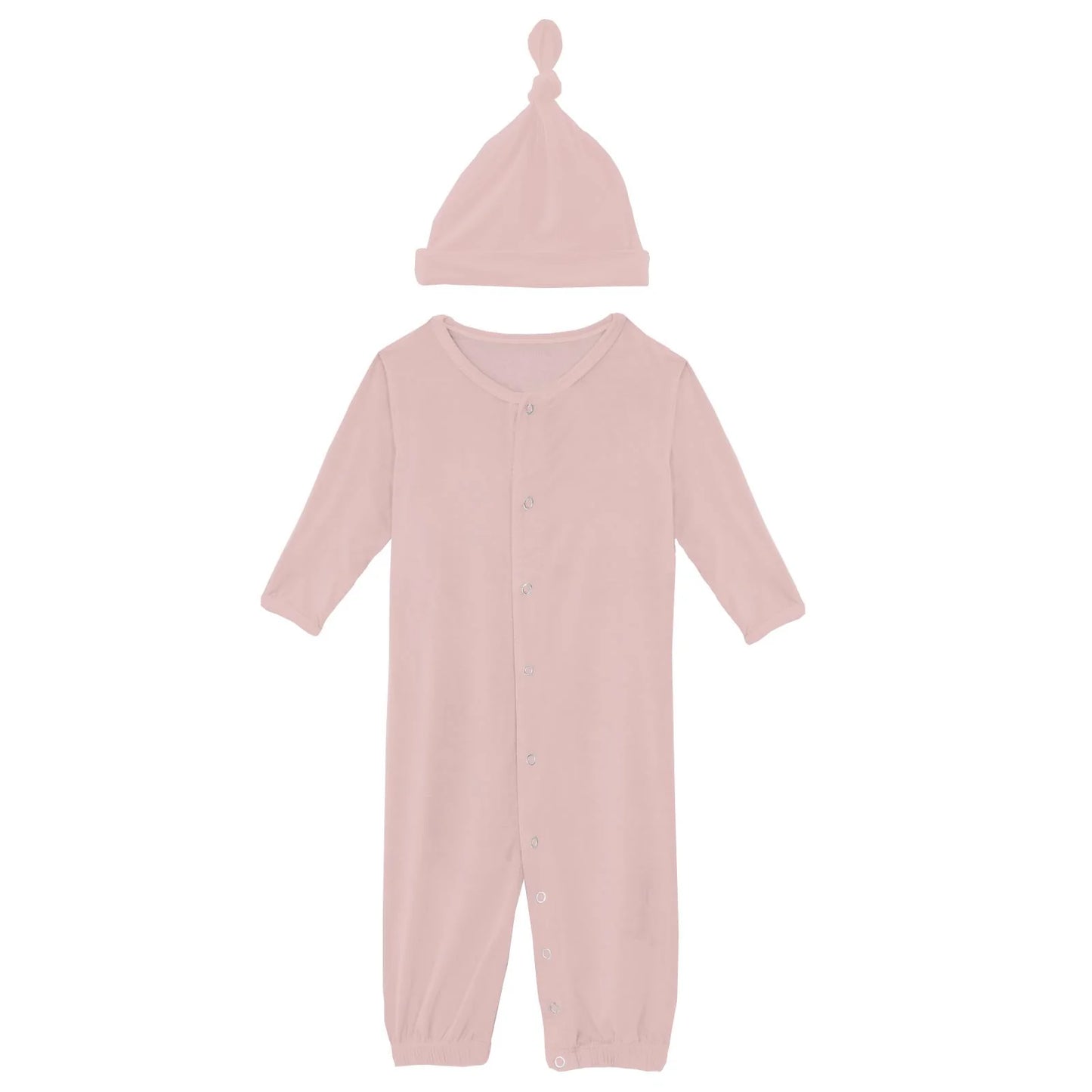Layette Gown Converter & Single Knot Hat Set in Baby Rose
