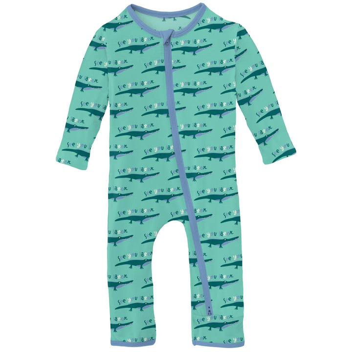 Print Coverall with 2 Way Zipper in Glass Later Alligator