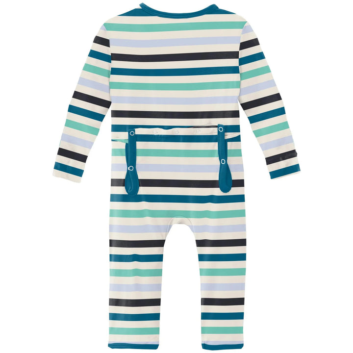 Print Coverall with 2 Way Zipper in Little Boy Blue Stripe