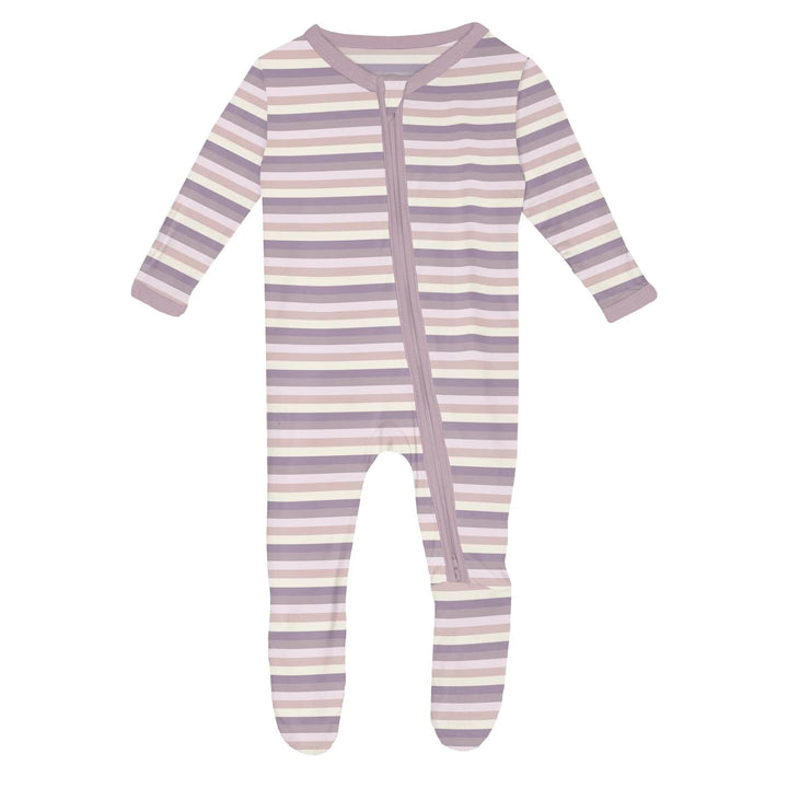 Print Footie with 2 Way Zipper in Lavender Bliss Stripe