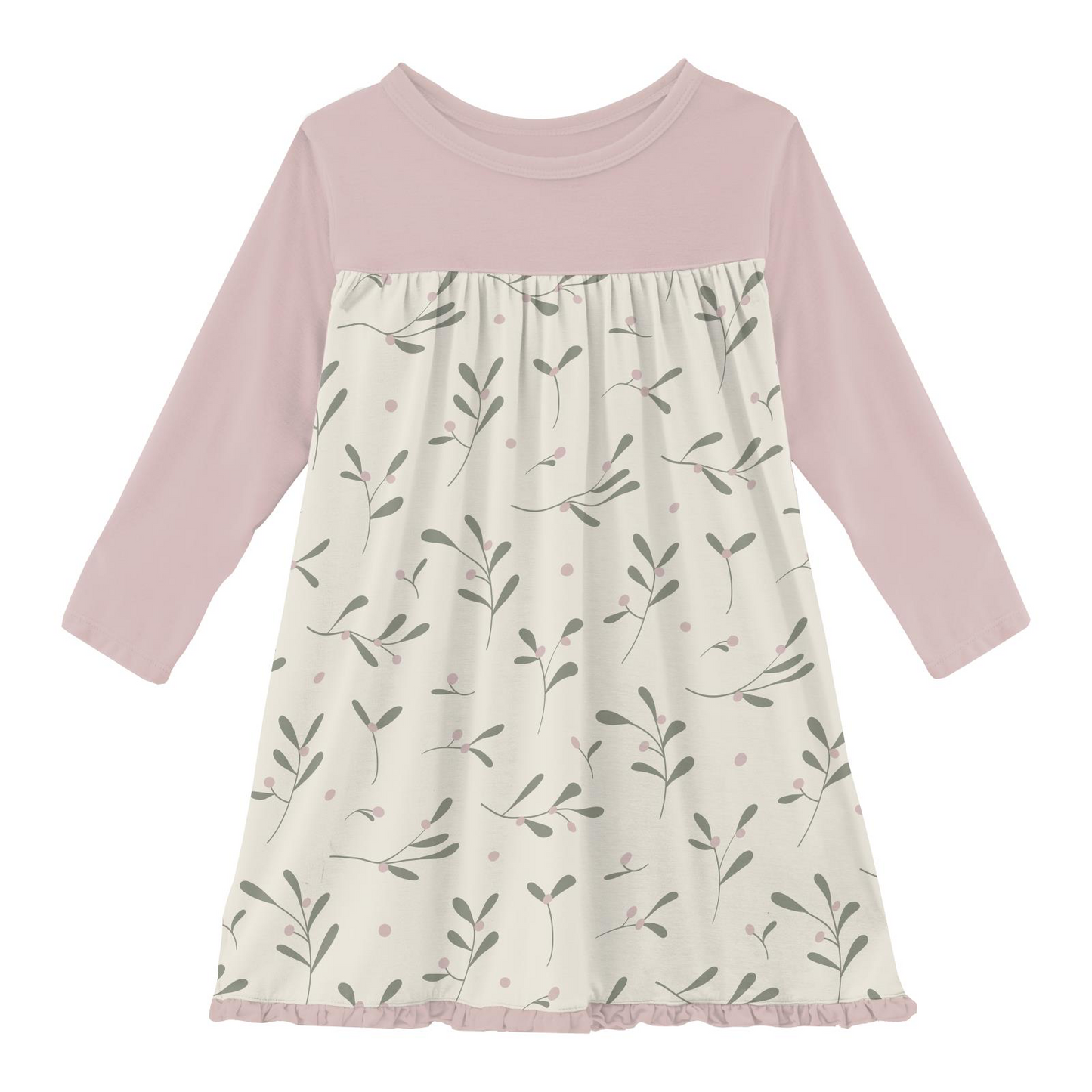 Natural Mistletoe Long Sleeve Swing Dress