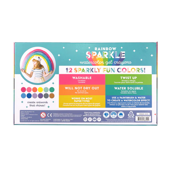 Rainbow Sparkle Metallic Watercolor Gel Crayons - Set of 12