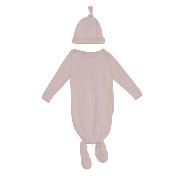 Knotted Layette Gown & Hat Set in Baby Rose