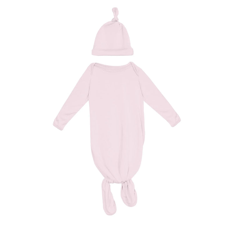 Knotted Layette Gown & Hat Set in Shrinking Violet