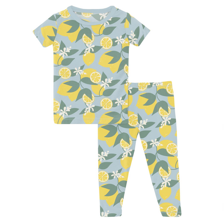 Print Short Sleeve Pajama Set in Spring Sky Lemonade