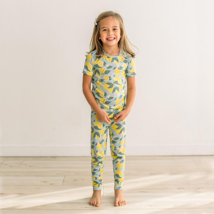 Print Short Sleeve Pajama Set in Spring Sky Lemonade