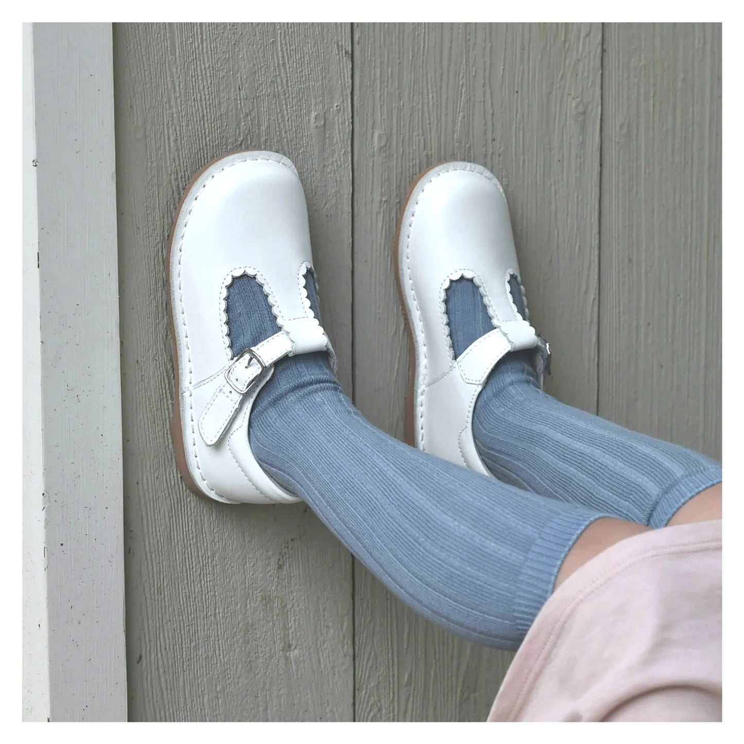 Selina Scalloped T-Strap Mary Jane White
