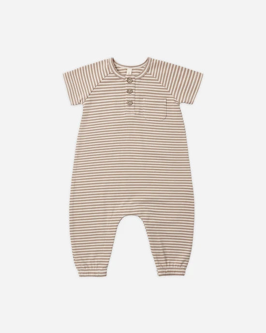Short Sleeve Jumpsuit Almond Stripe