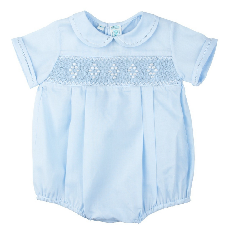 Smocked Embroidered Diamond Creeper - Blue