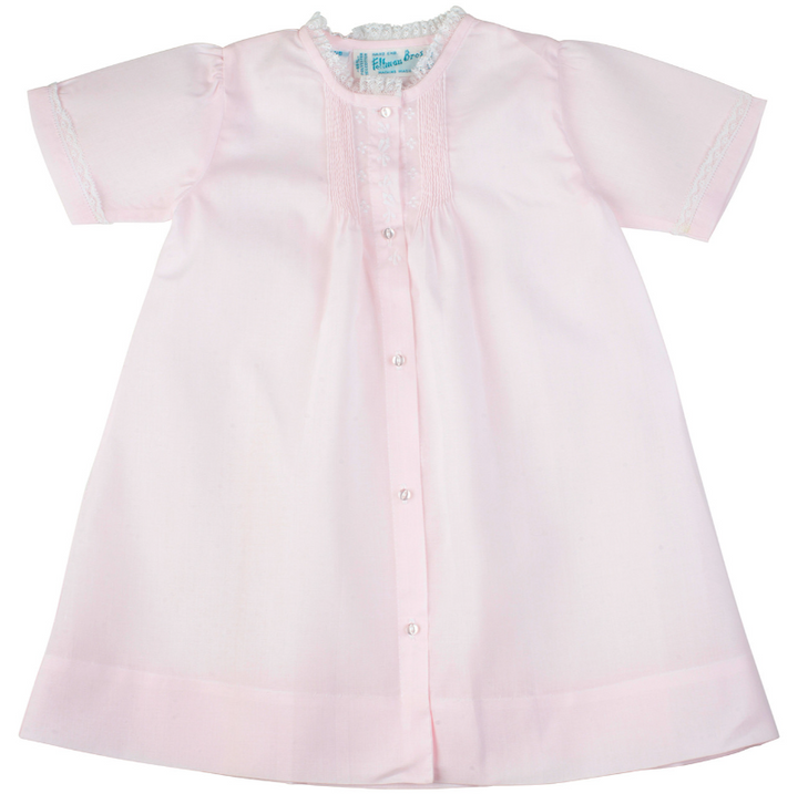 Girls Embroidered Folded Daygown - Pink