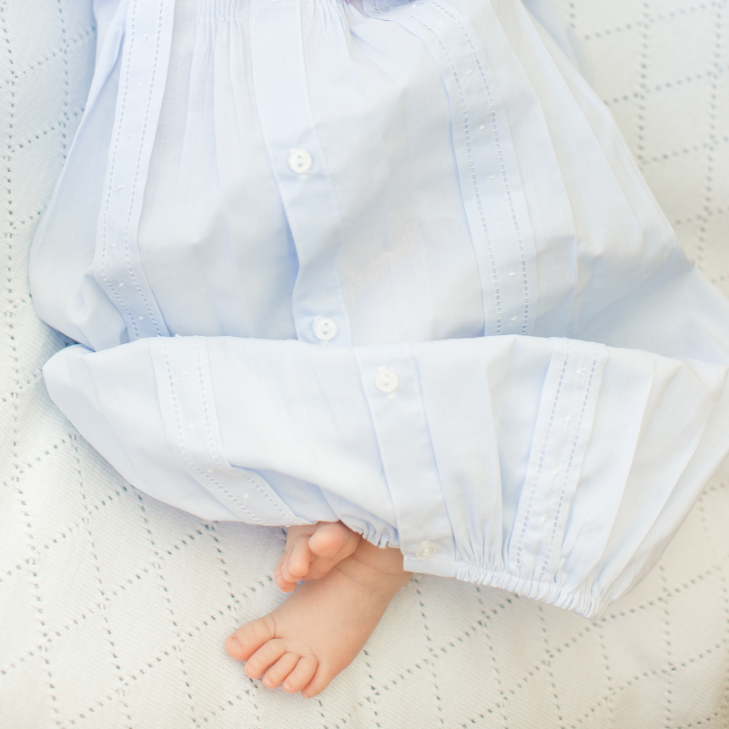 Boys Pintuck Yoke Take Me Home Gown with Bonnet - Blue/White