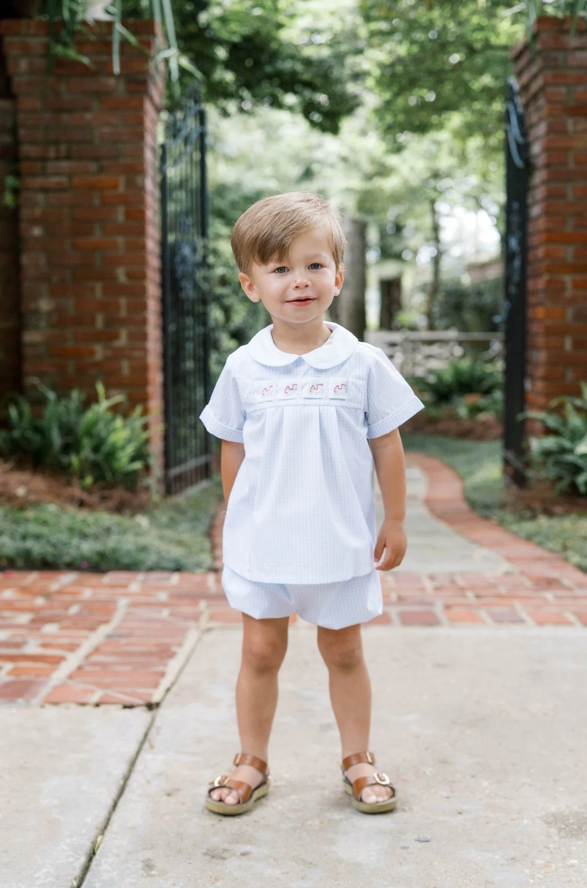 Noah Ribbon Bloomer Set - Classic Blue Windowpane - Heart, Bunny, Train