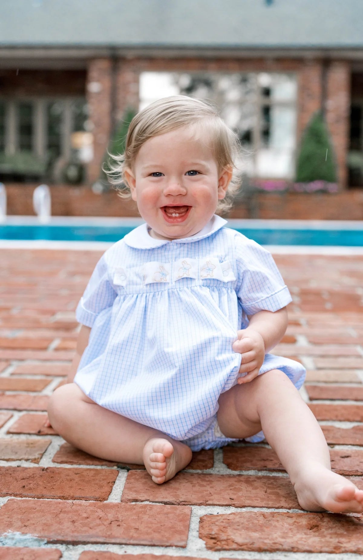 Noah Ribbon Bubble - Classic Blue Windowpane - Heart, Bunny, Train