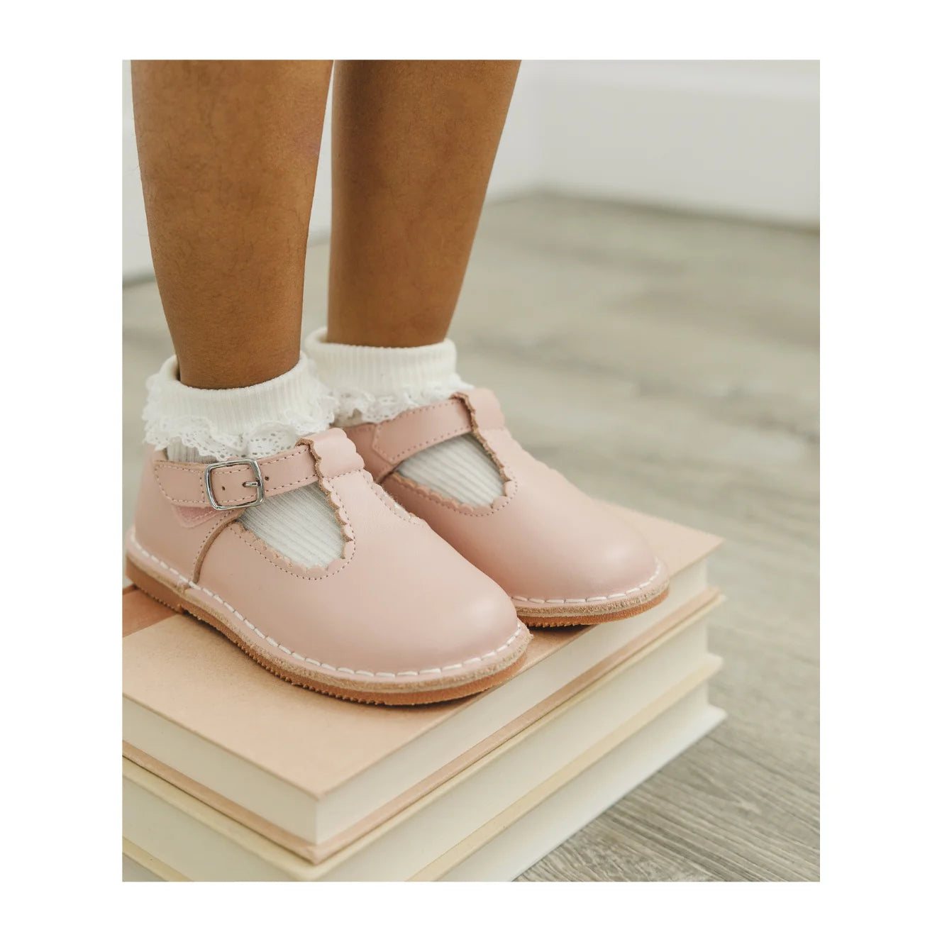 Selina Scalloped T-Strap Mary Jane Pink