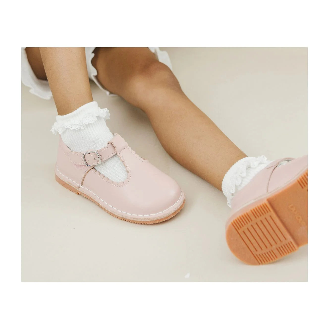 Selina Scalloped T-Strap Mary Jane Pink