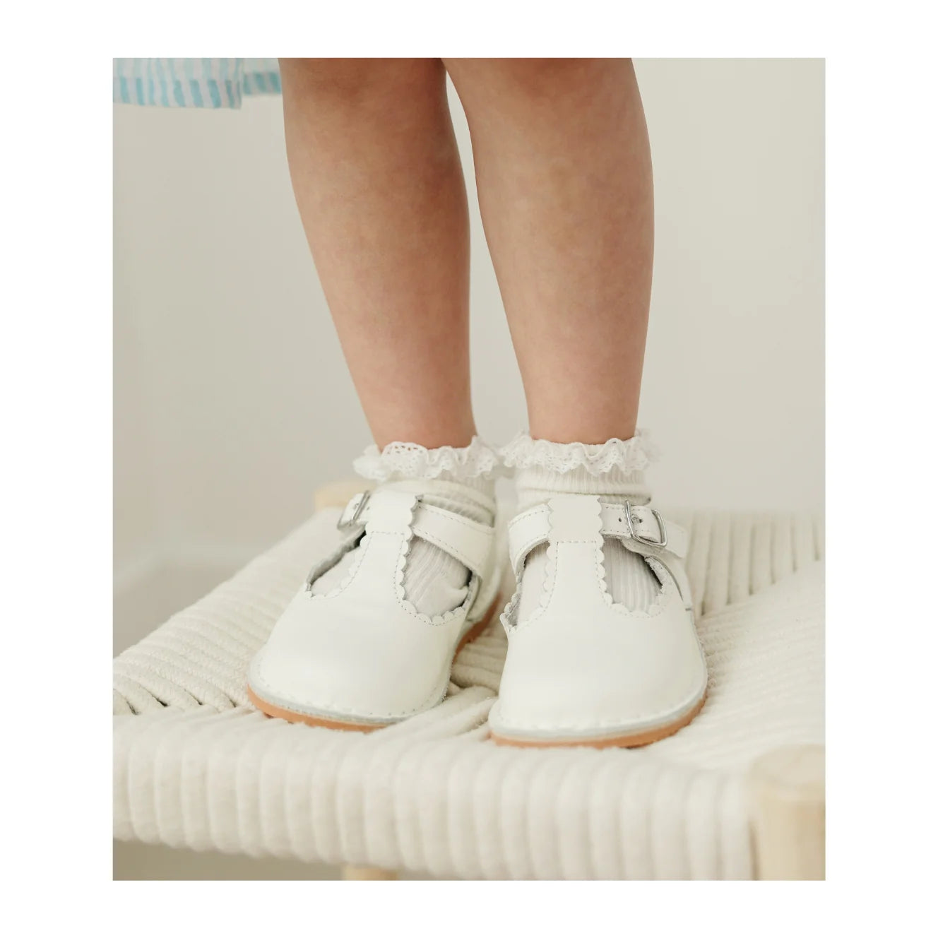 Selina Scalloped T-Strap Mary Jane White