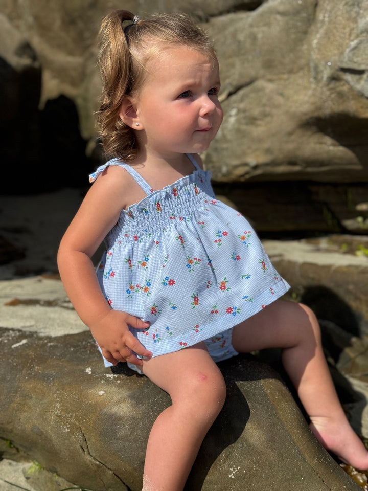 Bianca 2 Piece Set - Blue Gingham Floral