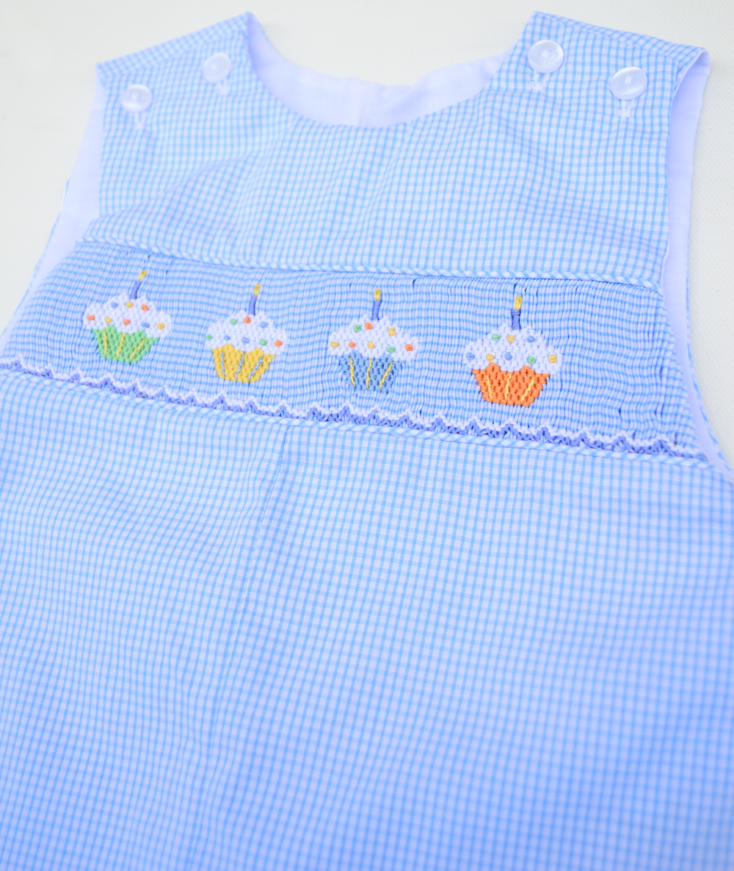 Cupcakes - Blue Check Boy's Jon Jon