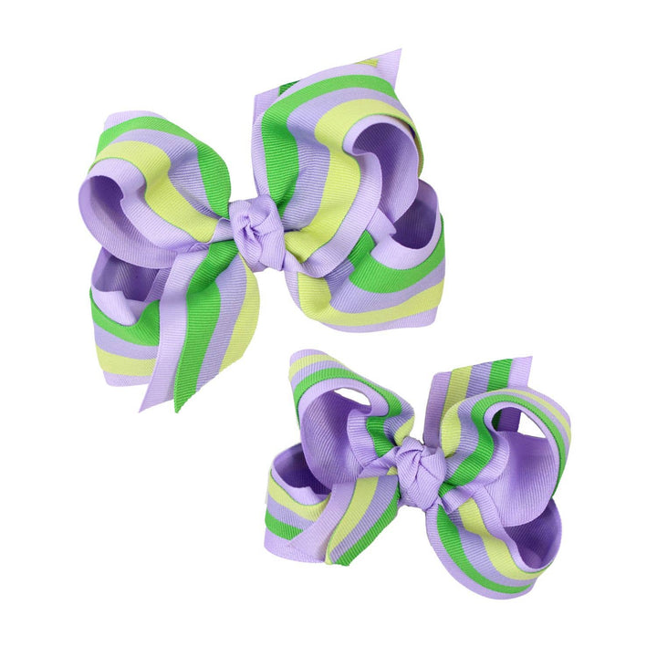 Pastel Layered Mardi Gras Stripe Bow on Alligator Clip