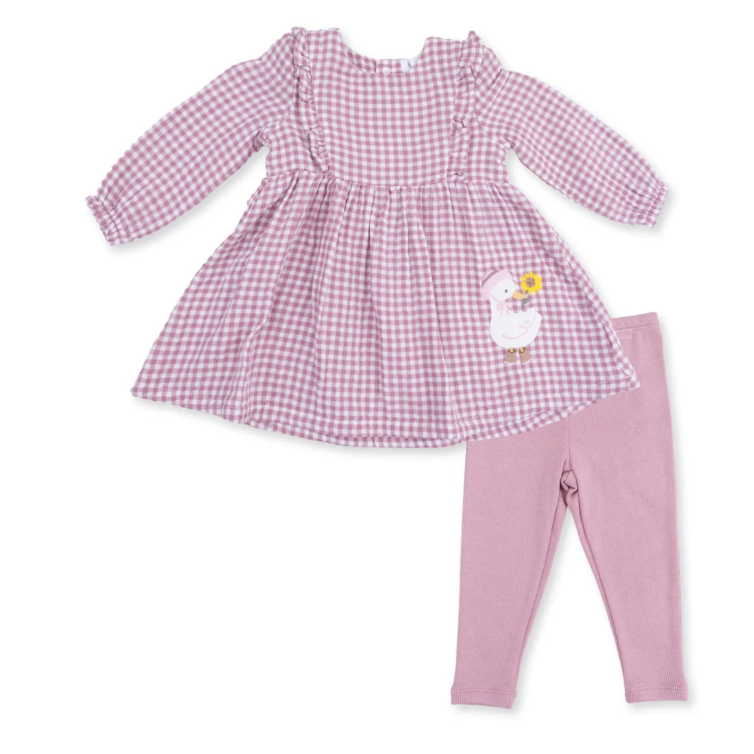 Berry Gingham Long Sleeve Ruffle Dress and Legging
