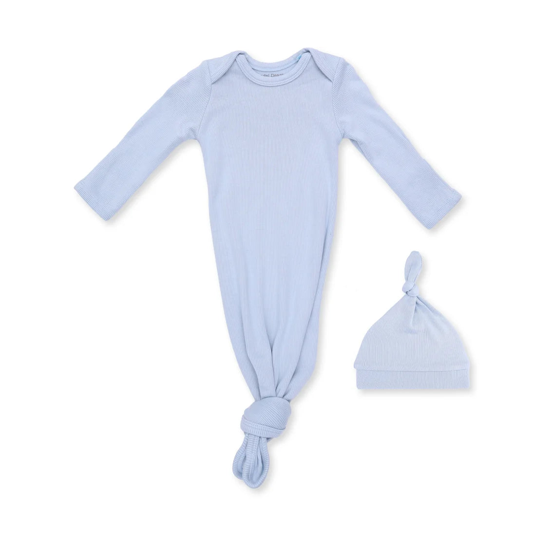 Solid Sheer Blue Rib Knotted Gown and Knotted Hat