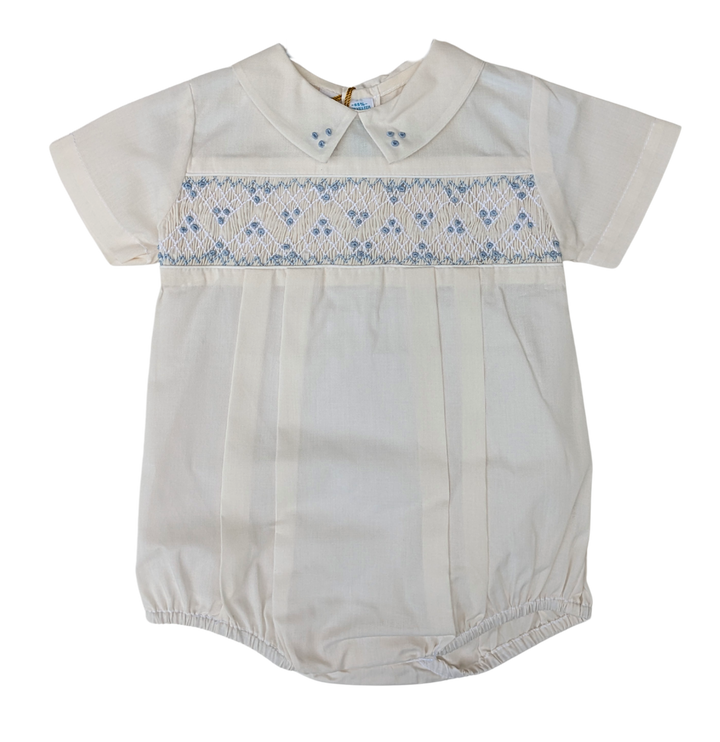 Boys Heritage Smocked Romper - Ivory/Blue