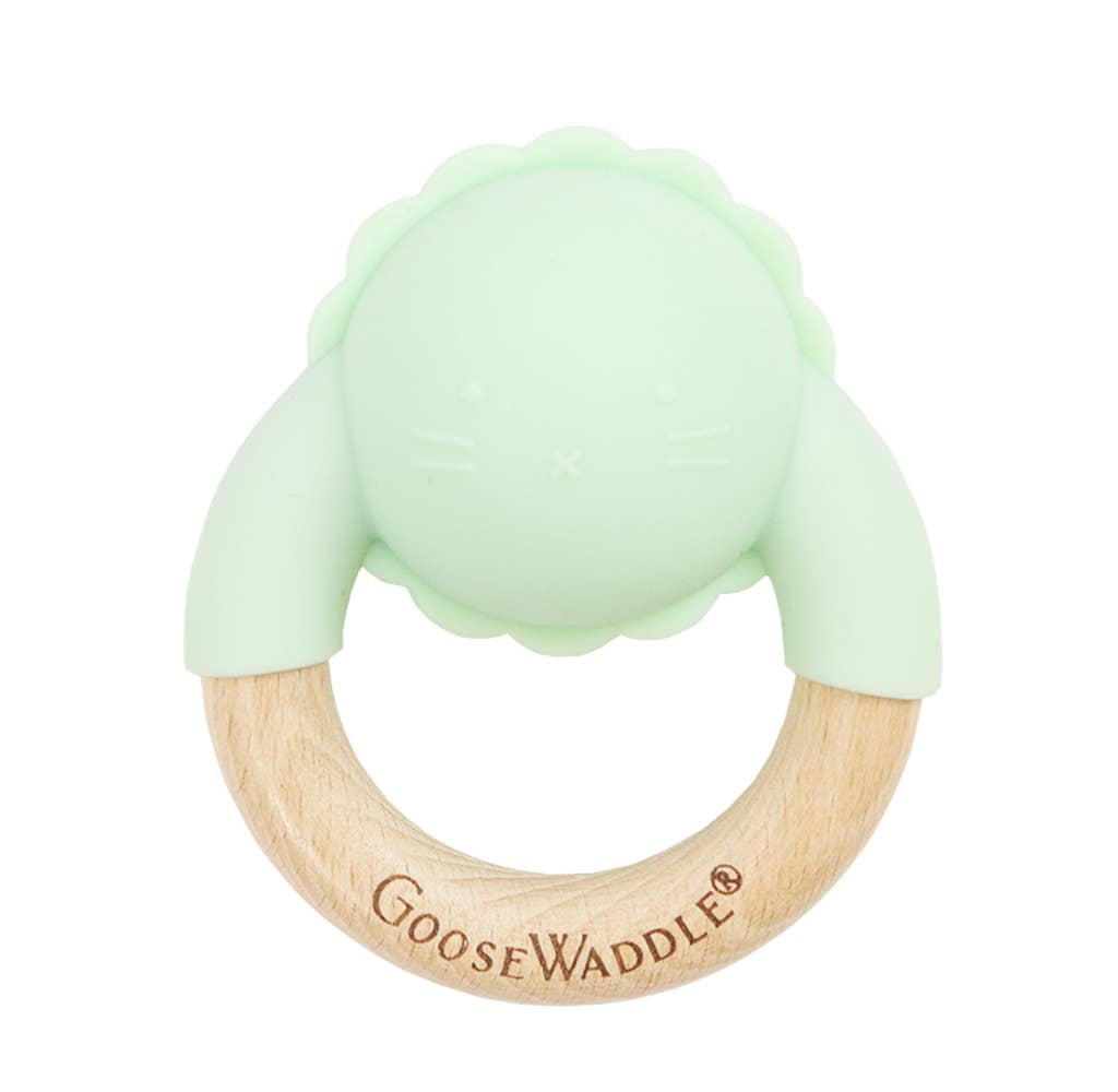 Silicone + Wood Rattle: Lion/Green