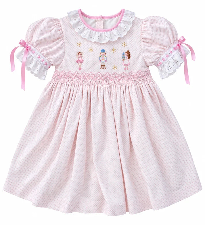 Clara Dress - Pink Bitty Dot Corduroy w/ Nutcracker Embroideries