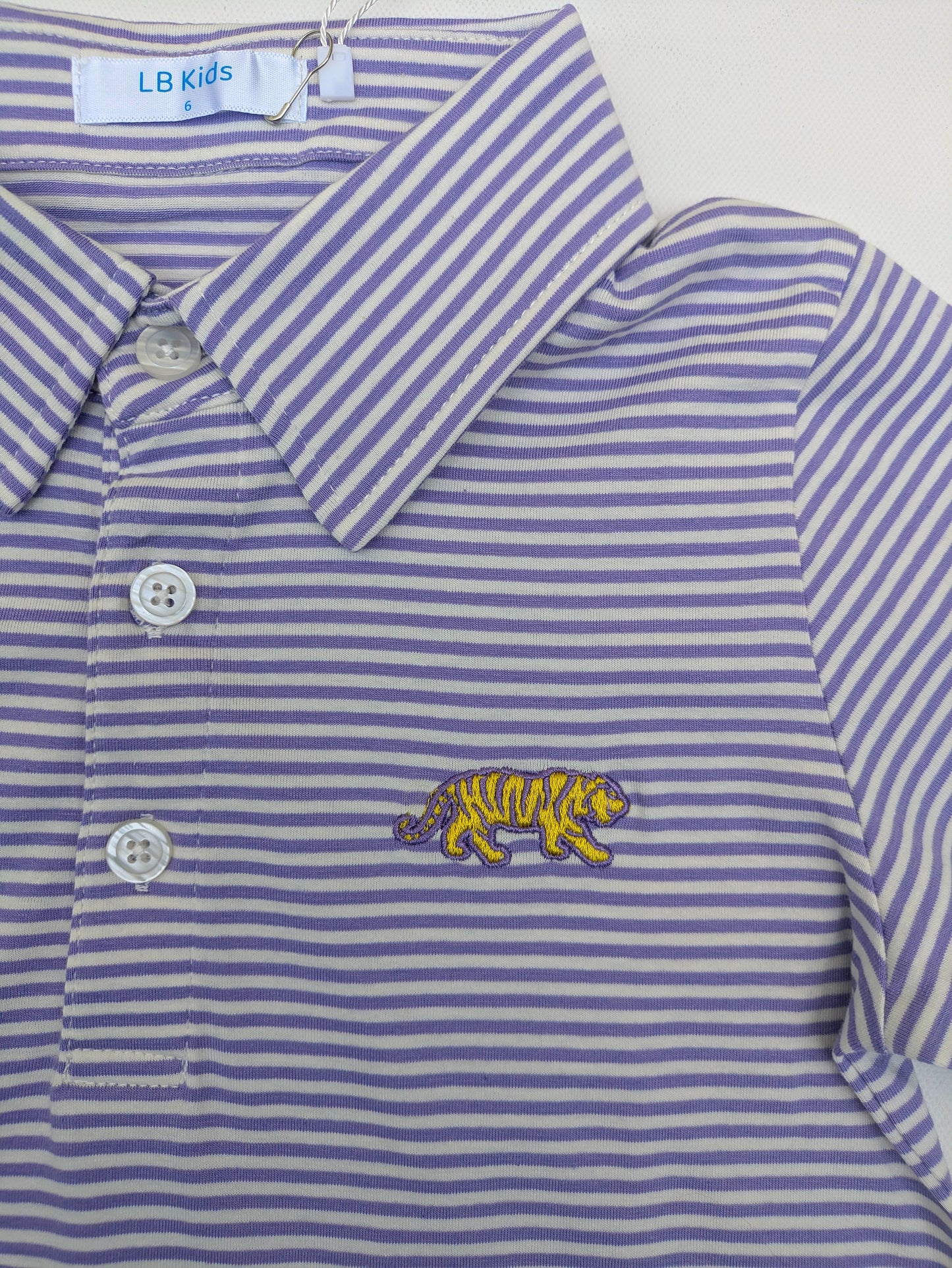 Purple Stripe Tiger Embroidery Short Sleeve Polo